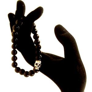 Black Obsidian Silver Skull Bracelet